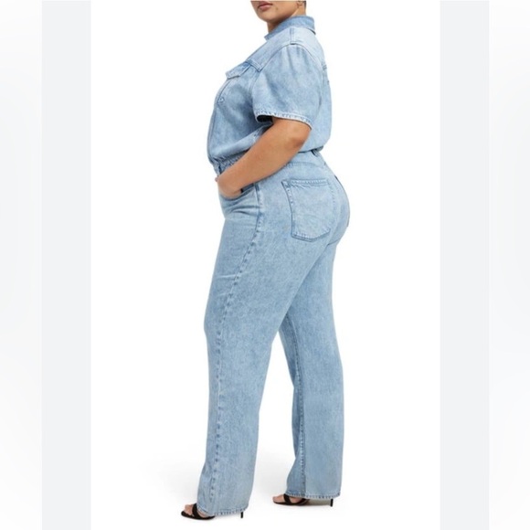 Good American Anthropologie Weightless Denim Fit for Success Jumpsuit Wide Leg - Picture 3 of 13